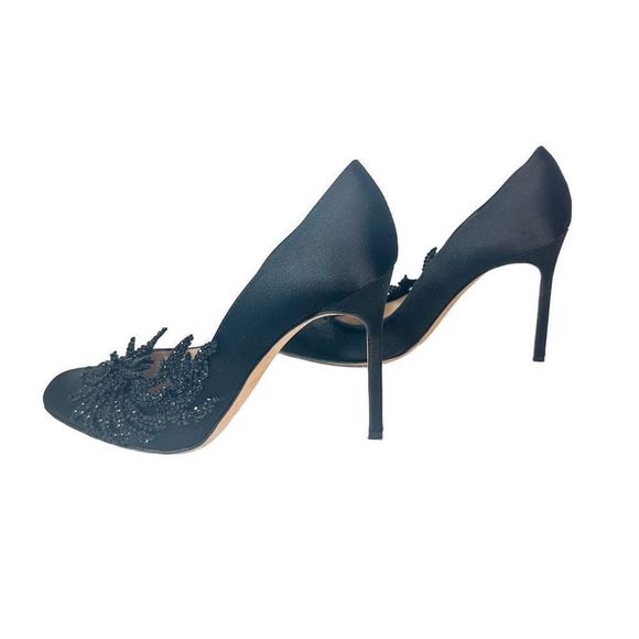 Manolo Blahnik Black Satin Swan Pumps EU 39.5 US 9.5 - Picture 2 of 12